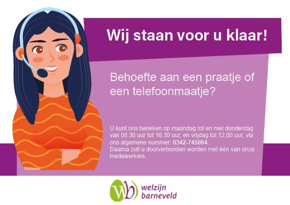 Welzijn Barneveld heeft besloten alle activiteiten en evenementen per direct stop te zetten. Ook de ritten met Automaatje gaan niet door!