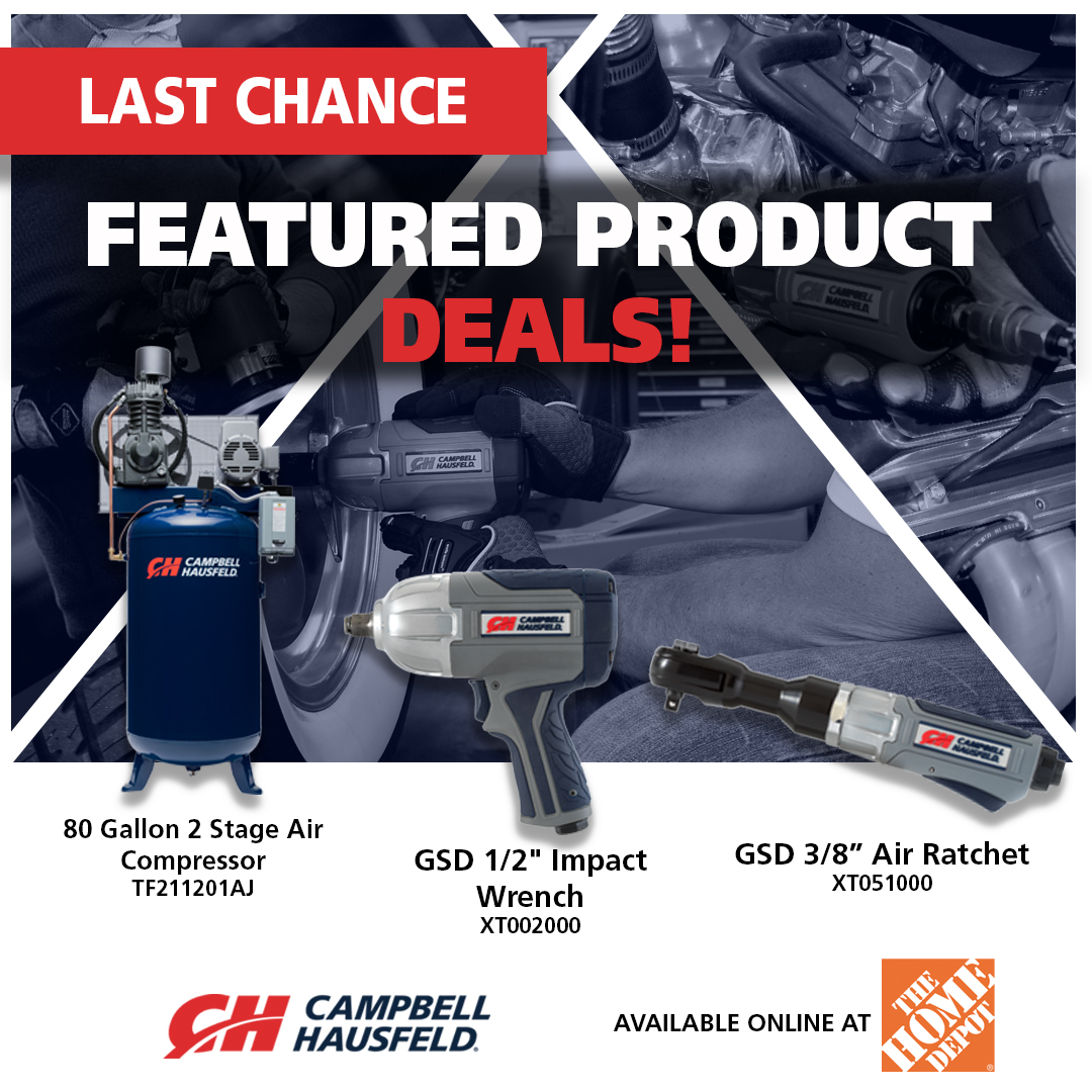 Don't miss the deals that include 15% off our 80 Gallon 2 Stage Air Compressor, and more! Now on home depot.com for a limited time. #TheAirPowerExpert. 
. 
. 
. 
. 
#HomeDepot #Sale #Promotion #Deal #AirTool #Pneumatic #AirCompressor #CampbellHausfeld
