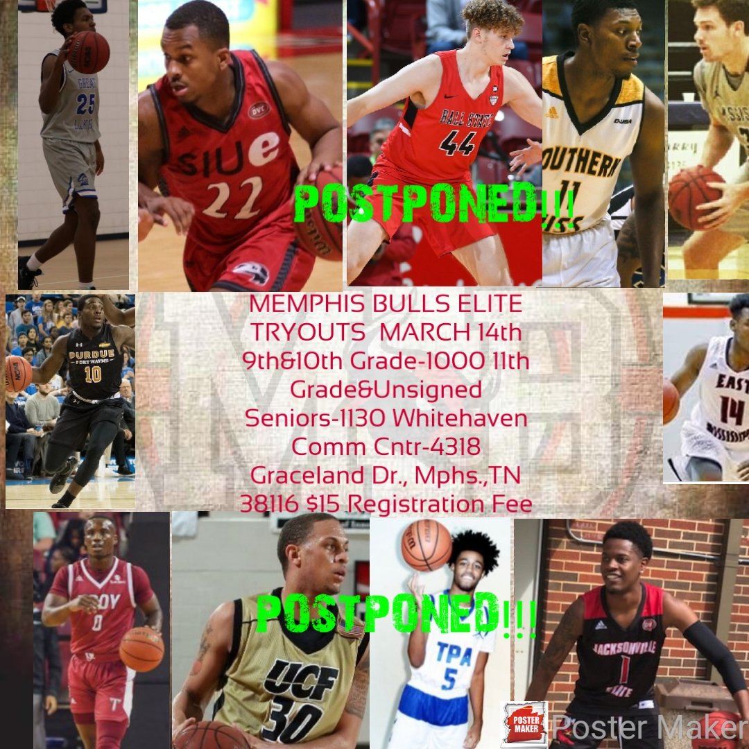 MemphisBulls's tweet photo. After great consideration and consultation, we have decided to postpone our tryouts scheduled for March 14th due to the COVID-19(Coronavirus) situation. The MEMPHIS BULLS ELITE take health and community very seriously. Updated tryout info forthcoming! Stay safe everyone!🙏🙏🙏 https://t.co/FONV5ltNSM