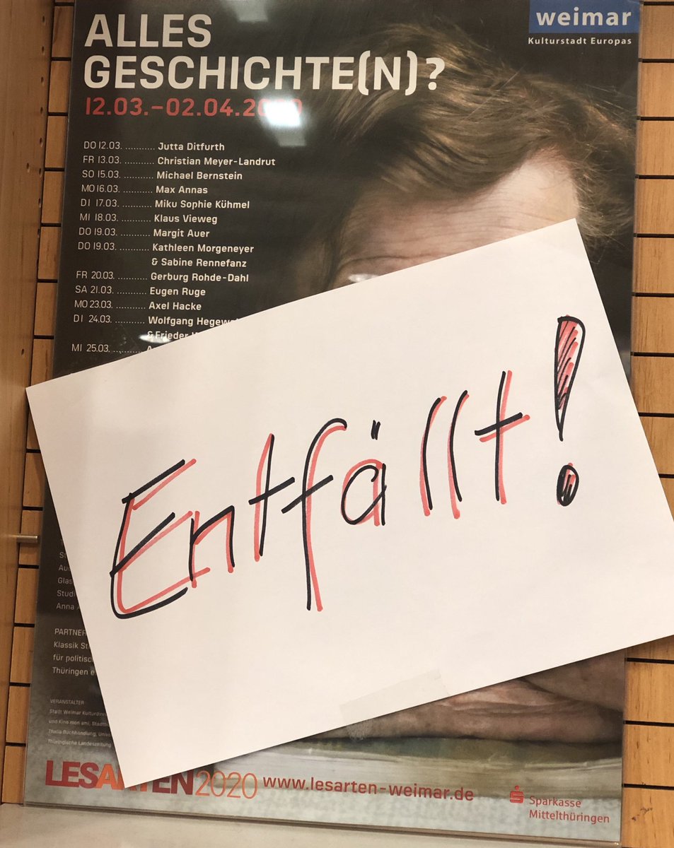 jutta_ditfurth's tweet photo. Gestern war meine Eröffnungslesung bei #Lesarten in #Weimar nun wurde die ganze etwa 14-tägige Veranstaltungsreihe abgesagt. #CoronaVerflucht https://t.co/TYUvFrV3mu