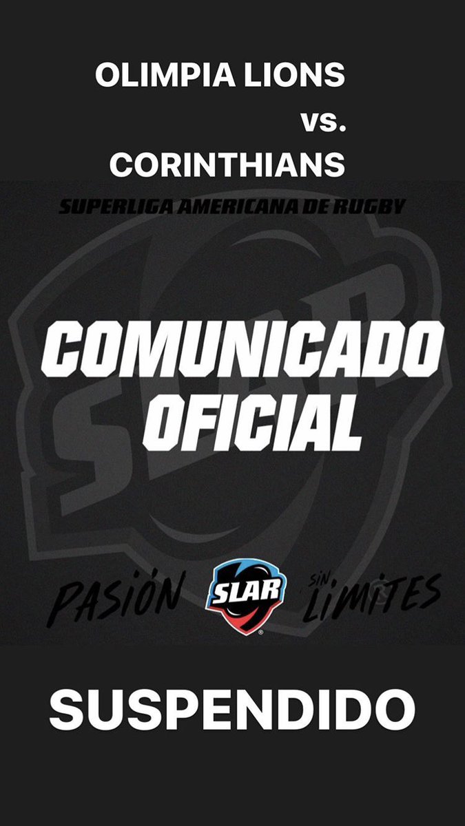 aplenorugby's tweet photo. #SLAR2020 El encuentro entre Olimpia Lions y Corinthians por la Superliga Americana quedó suspendido por prevención por el #Coronavirus https://t.co/dNXsIWIgiz