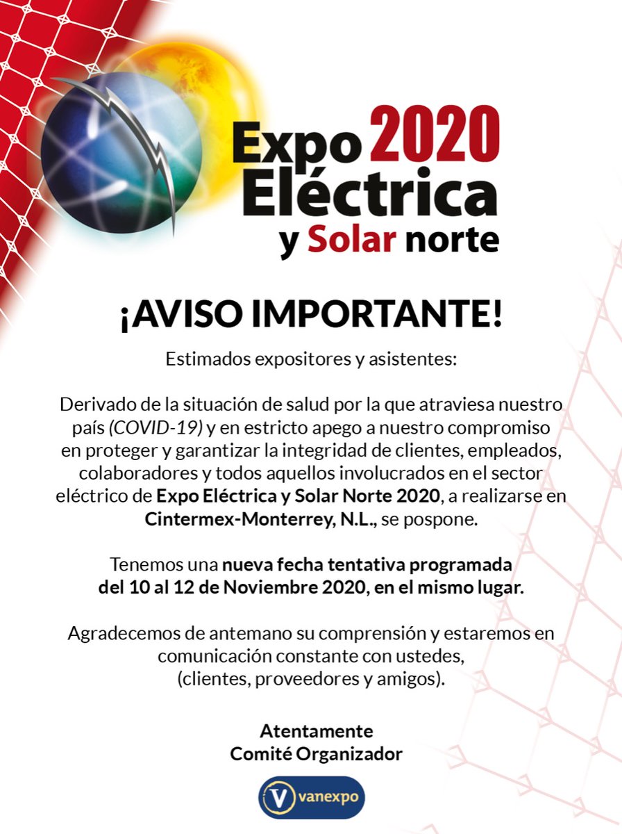 _expoelectrica's tweet photo. AVISO IMPORTANTE A TODA NUESTRA COMUNIDAD https://t.co/MCzBpSIchU
