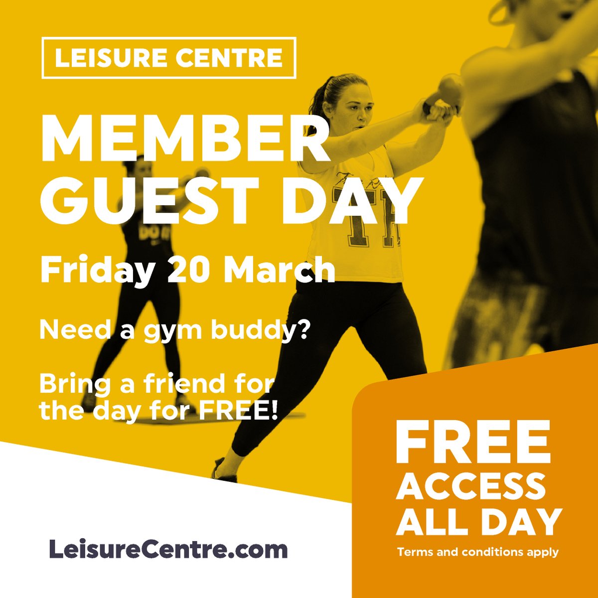 Need a gym buddy? Bring a friend to our Member Guest Day on Friday 20th March!

Places are limited so book your guests space today - crowd.in/cZgYm4
#huttonmoor #scotchhorn #backwell #mylocal #leisurecentre #memberguestday