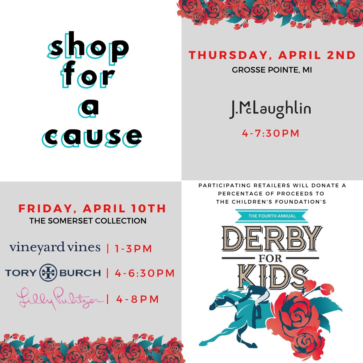ChildrensFndn's tweet photo. Our upcoming #ShopForACause events each benefit our #DerbyForKids fundraiser, helping to fund important research in brain tumors and pediatric cancer. Join us at @JMcLaughlinNY, @vineyardvines, @LillyPulitzer and Tory Burch in April! https://t.co/LEBV1BSImd