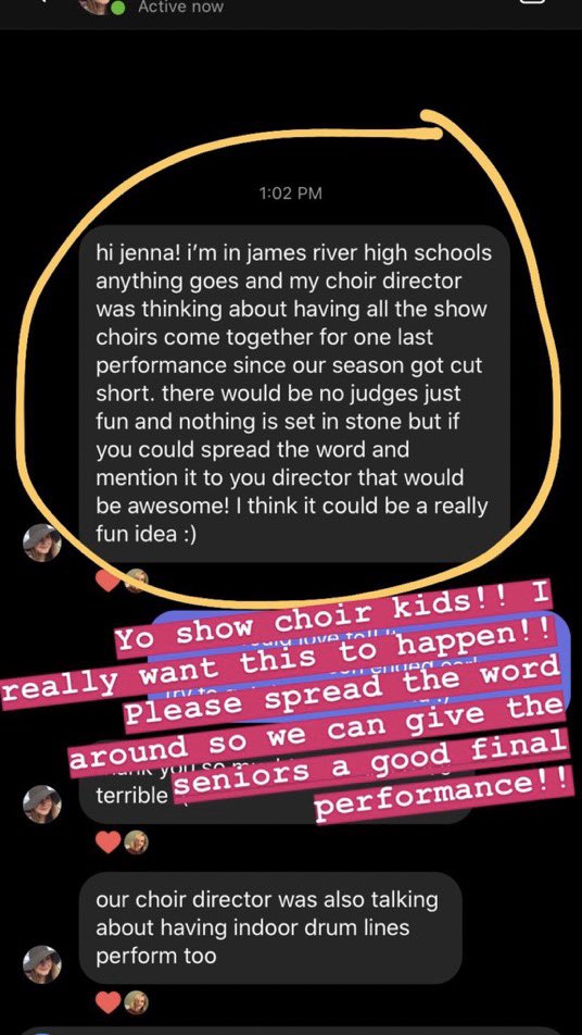 “please post this!!!!! to spread it to other choirs in VA who’s seasons have been cut short and been affected by the virus”