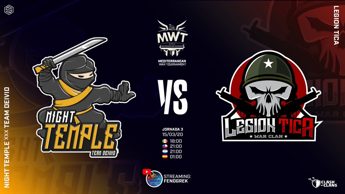 🔥 JORNADA 3 - MWT 🔥

El Domingo 15 jugaremos nuestra tercera guerra en nuestra participación en la MWT - Modalidad Ruby (3/4/6/7), contra el clan tico <a href="/LegionTicaCOC/">LEGIÓN TICA</a>, guerra que podrás seguir en directo desde el canal de <a href="/_FENOGREK/">FENOGREK</a>

Desearle mucha suerte al rival 💪🏽🔥