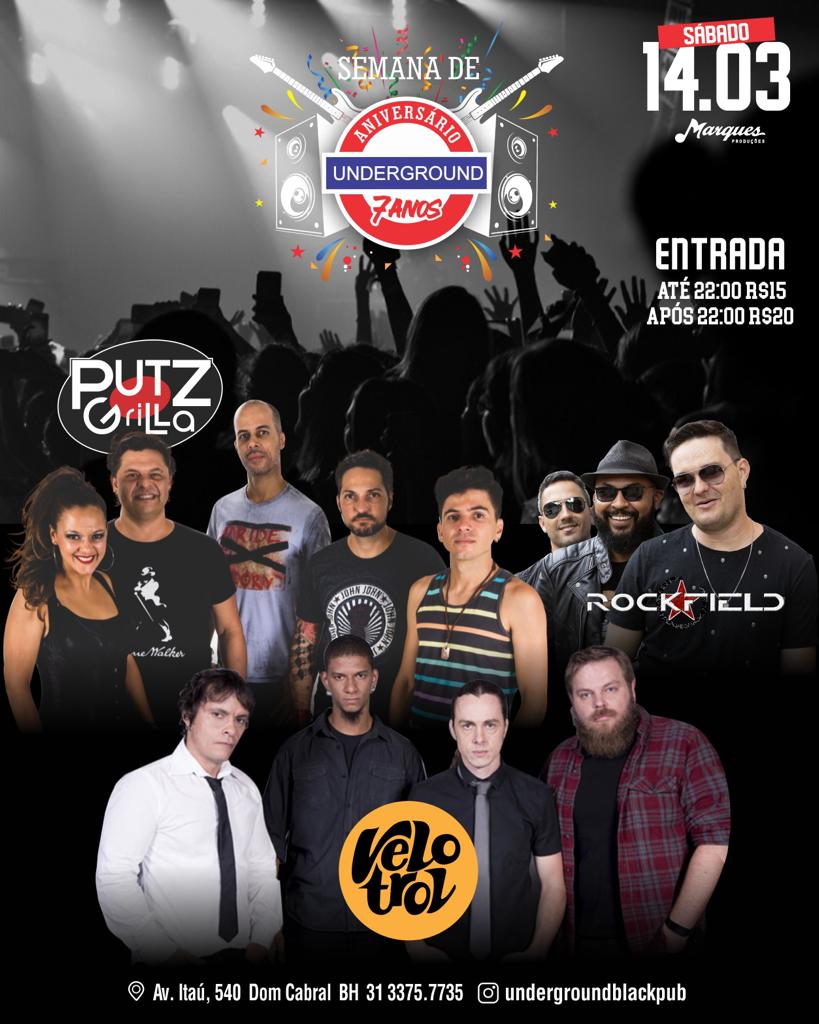 BandaPutzgrilla's tweet photo. Sábado (14/03) tem PUTZ GRILLA no aniversário de 7 anos do UNDERGROUND!

Pra ficar ainda melhor:

🥃Shots a R$12,00
🍹À cada 2 caipirinhas, ganhe a 3ª

Entrada:
R$15 até 22:00
R$20 após 22:00 https://t.co/QjXZtVAVGT