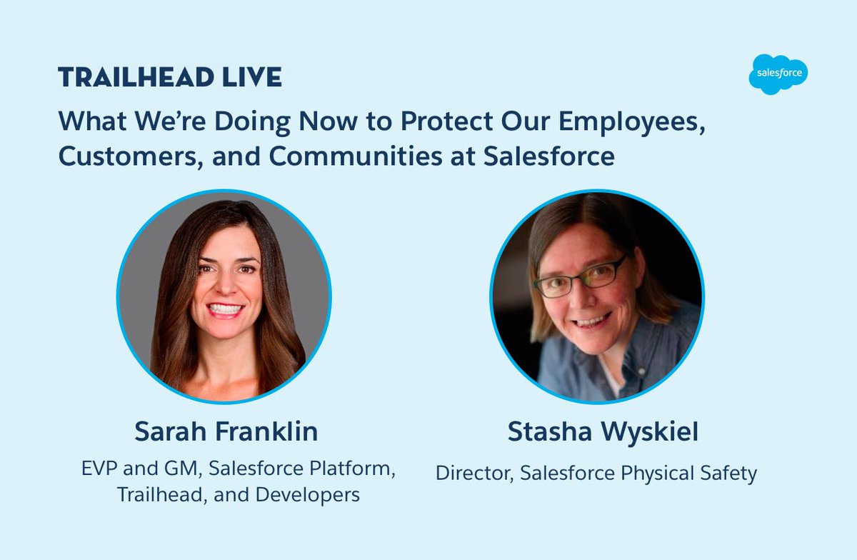 Everyone is impacted by the pandemic and asking “What should I be doing right now?” 

I'm hosting two #TrailheadLive sessions on how <a href="/salesforce/">Salesforce</a> is caring for the health, safety, &amp; welfare of our employees &amp; community on Tuesday 3/17 at 8am &amp; 5pm PDT:  sforce.co/38HezzS