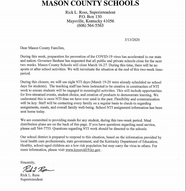 StraubElem's tweet photo. Mason County Schools will be closed March 16-27, 2020.
During this time, there will be no sports or after school activities. We will re-evaluate the situation at the end of the two week period. Everyone please stay safe.

TUNE IN AT 4:30 PM TODAY FOR OUR FB LIVE BROADCAST! https://t.co/FVhxnG31HY