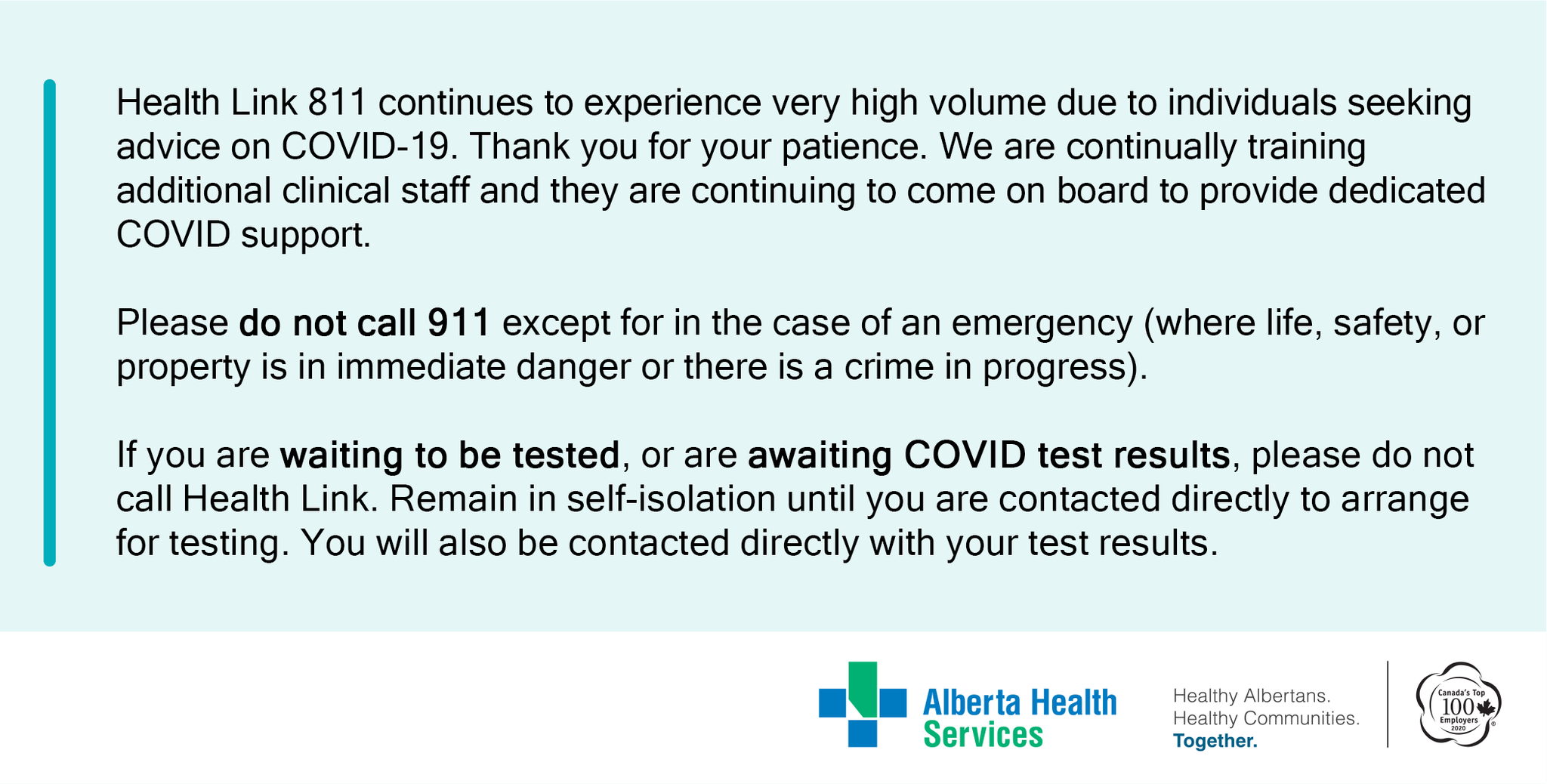 Alberta Health Services On Twitter You Can Help The Call Volumes By Considering Visiting Https T Co Rjzm42necz For Info If You Do Not Need A Health Assessment For Health Concerns Unrelated To Covid 19 Consider