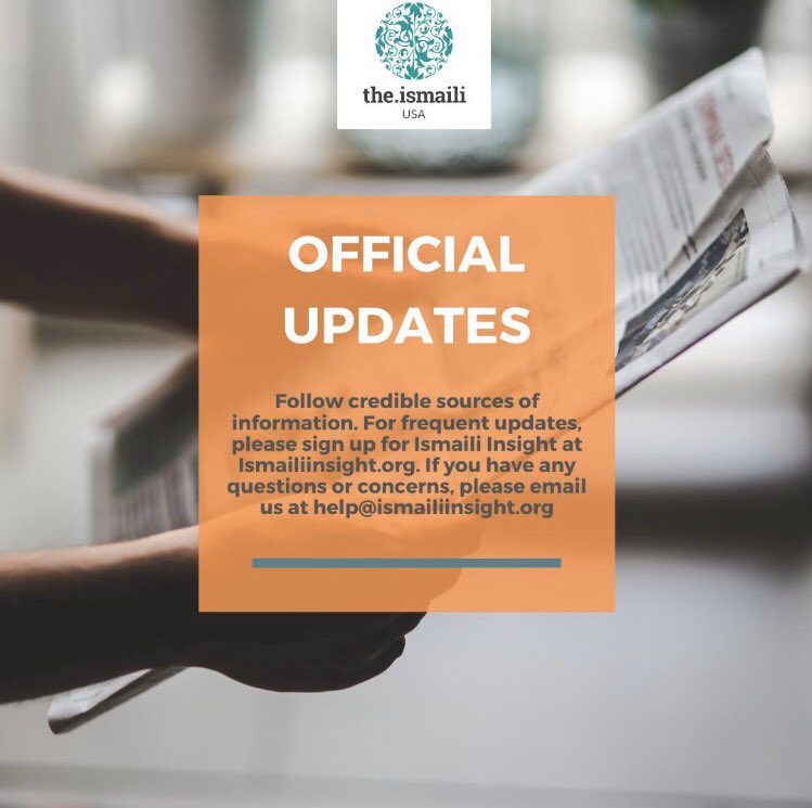 assanie8's tweet photo. Hi twitter friends,  

Just want to make sure everyone knows that any official announcements on Jamatkhana closings will come from the Ismaili Inisght.

Please help spread the word to make sure everyone has accurate information and isn’t spreading any news that isn’t official. https://t.co/pzId1lAPG8