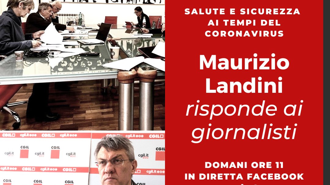 cgilnazionale's tweet photo. #COVID19 Subito in #sicurezza tutti i lavoratori e le lavoratrici. Giornata di confronto tra #governo e #partisociali. Domani alle 11 #MaurizioLandini commenterà l'esito del tavolo a distanza e risponderà alle domande dei giornalisti live sulla pagina facebook @CGILsindacato https://t.co/BHetEfVcE5