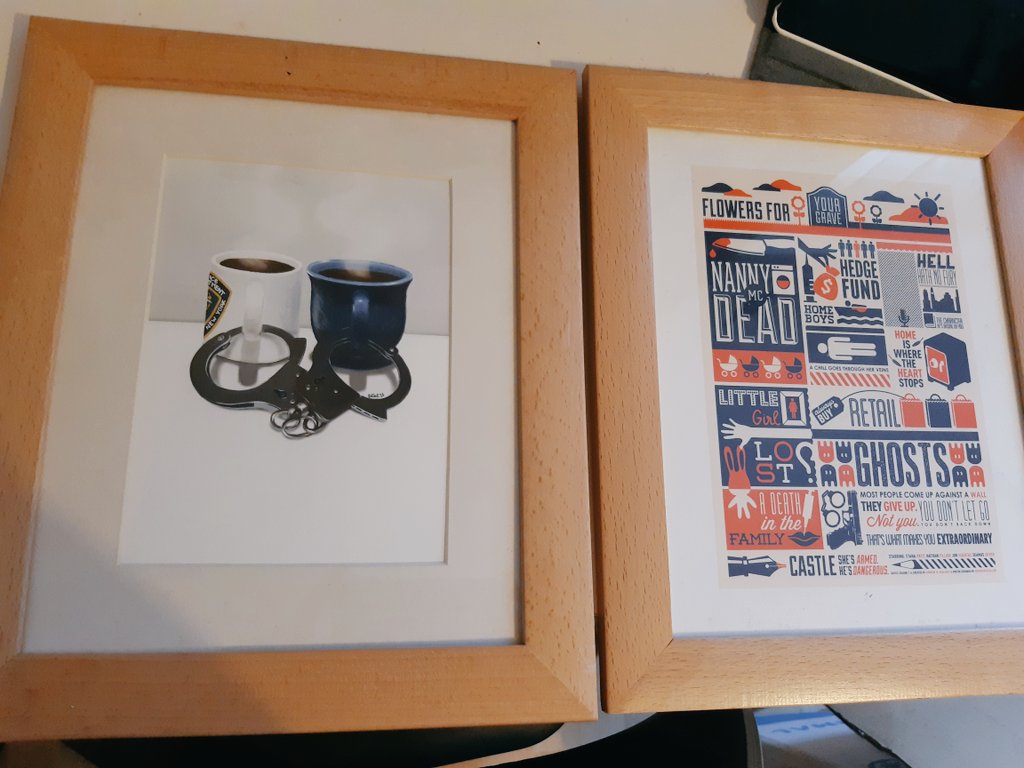 Aqualice's tweet photo. #Castle fam - would anyone like these beautiful framed prints? They've brightened up my walls for a good few years but since I've moved house there's no place for them, and I don't want them to go to waste. RTs appreciated. https://t.co/NcIfX35jO2