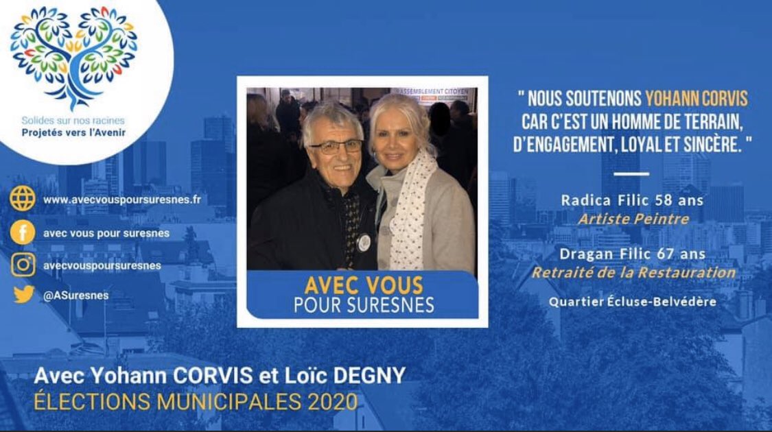 Radica et Dragan Filic sont avec vous pour Suresnes !
#yohanncorvis #electionsmunicipales2020 #suresnes