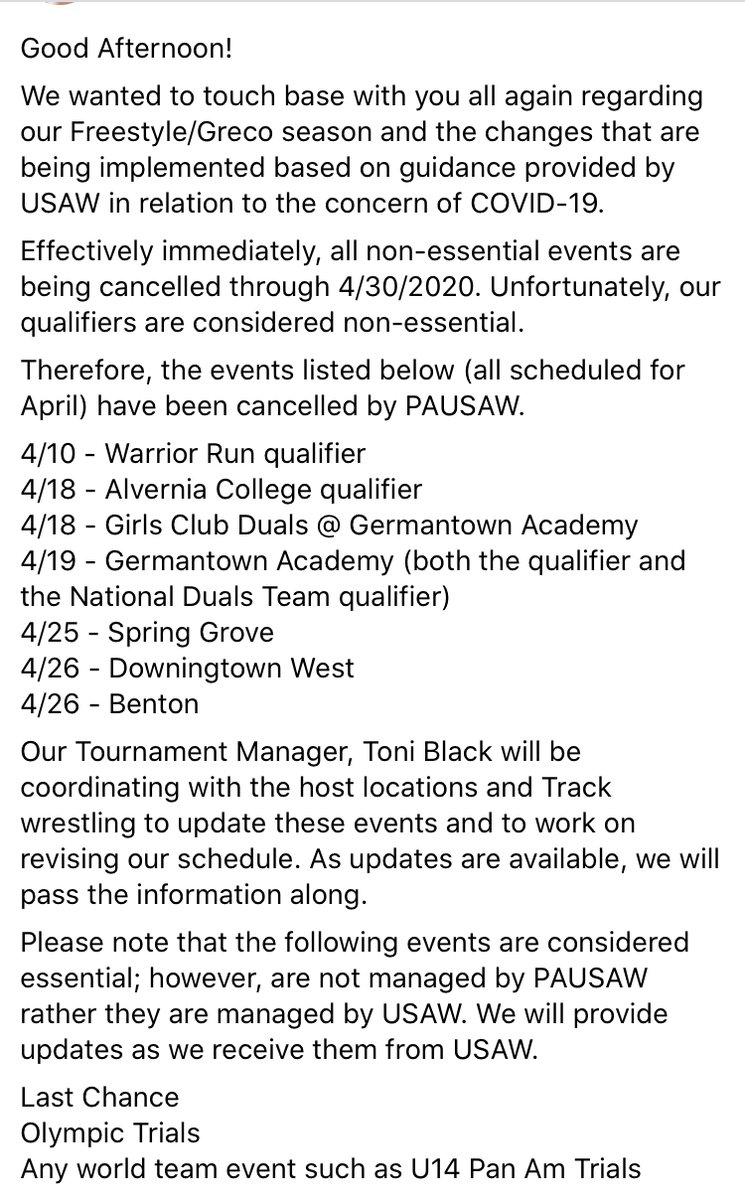 All PAUSA events are canceled through April 30.  Please see the release below for more information