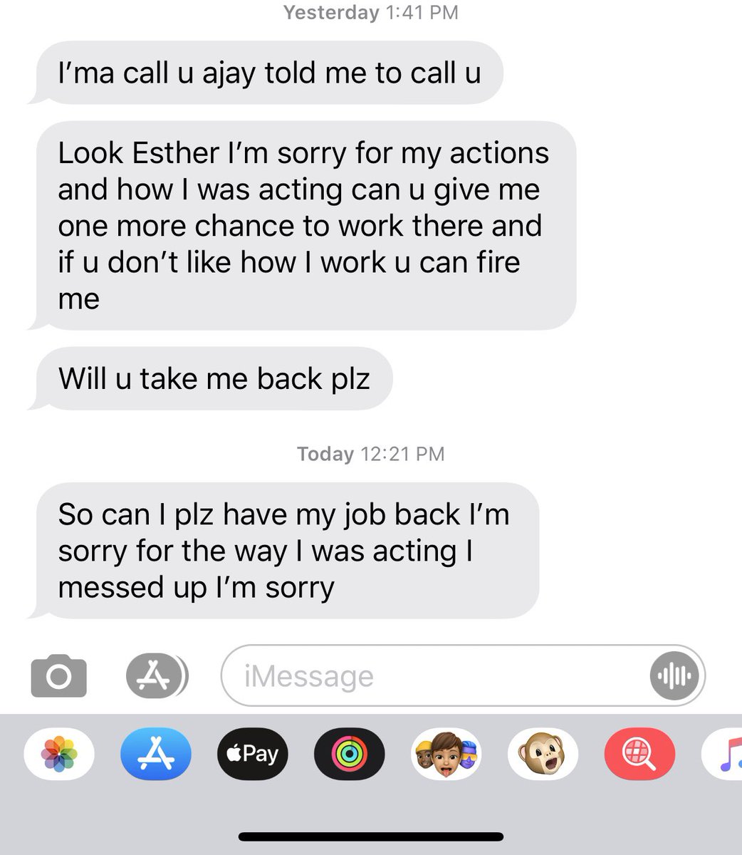 esbby23's tweet photo. Every time I let go of an employee, they become victims as if their actions didn’t cause them to be in the situation. Then they go on a texting and calling rampage and “reporting” stage and then the apology stage lol #nothankyou https://t.co/PpfDdQ6LsK