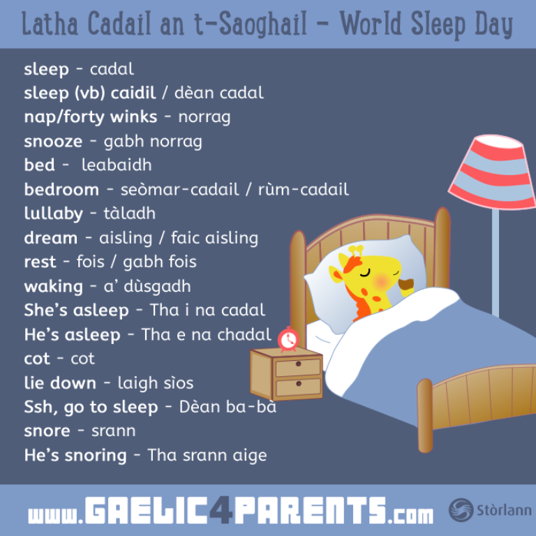 gaelic4parents's tweet photo. It is #WorldSleepDay !

Here are some useful #Gaelic wordzzz... https://t.co/b9k8wCRJFj