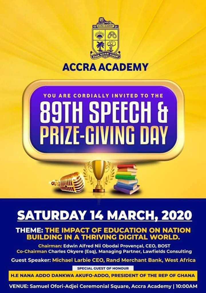 Every good work deserves to be rewarded. Join us to honour our students and teaching staff at the 89th Speech and Prize Giving Day tomorrow. 
#AccraAca #Bleoo