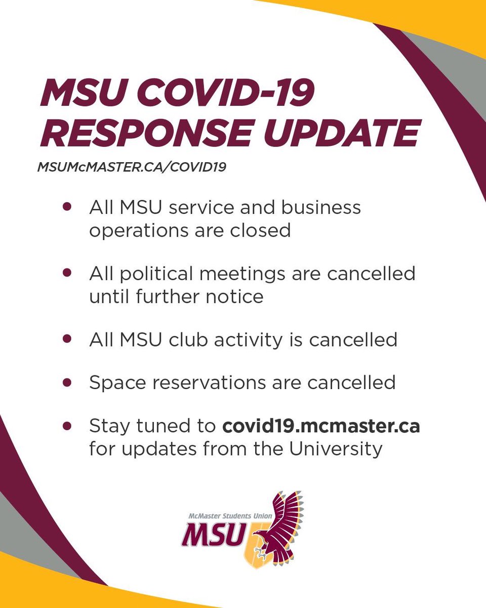 MSU_SWHAT's tweet photo. SWHAT is closed for the rest of the academic year. SWHAT will resume operations in September 2020. For a full update on the MSU's closures, visit https://t.co/GrJkGAu2aE. To stay up-to-date with the University's decisions regarding COVID-19, visit https://t.co/25YRQXaM5c. https://t.co/lvZ1RyPLYA