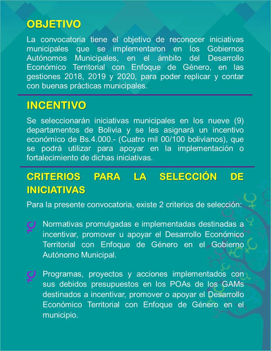 ACOBOLoficial's tweet photo. 🙋‍♀️@ACOBOLoficial, en el marco de los Proyectos @PMIDELBolivia y FIEP, con el apoyo de la @FCM, convoca a las autoridades municipales de los nueve departamentos del país, a presentar sus #IniciativasMunicipales en #DesarrolloEconómicoTerritorial #ConEnfoqueDeGénero. https://t.co/fckTEh2ZHh