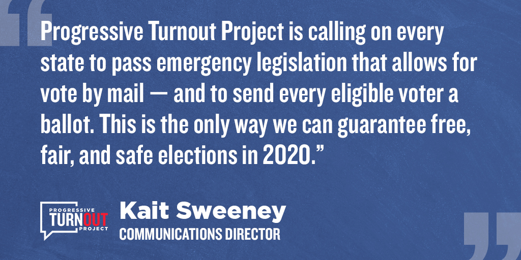 TurnoutPAC's tweet photo. For the health of voters and the health of our democracy, states must act now to prepare for voting by mail. 

Our statement on #COVID19 and upcoming elections: https://t.co/KyOvnn0A7V https://t.co/sZ4uGaPW4i