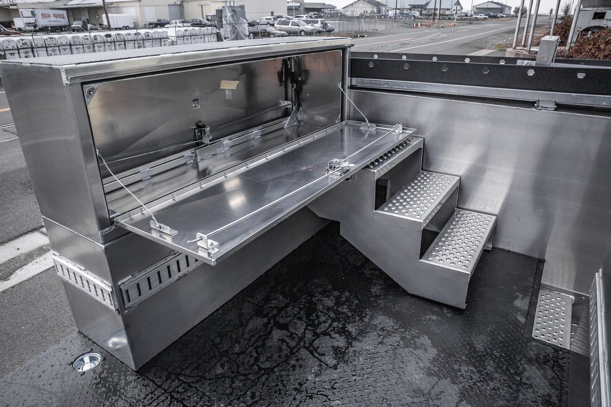 HighwayProducts's tweet photo. Taking it back to this crazy custom build with tons of add ons, including stairs leading to the slide-out tray on top for functional and quick access to roadside jobs! https://t.co/nPlyz4Blyq