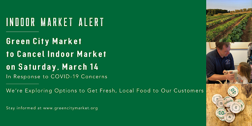 GreenCityMarket's tweet photo. Green City Market will cancel the Indoor Market on Saturday, March 14 in response to COVID-19 concerns; for complete details, please click the link below. 

https://t.co/03BWYnn0ZM https://t.co/O318hvcdQa