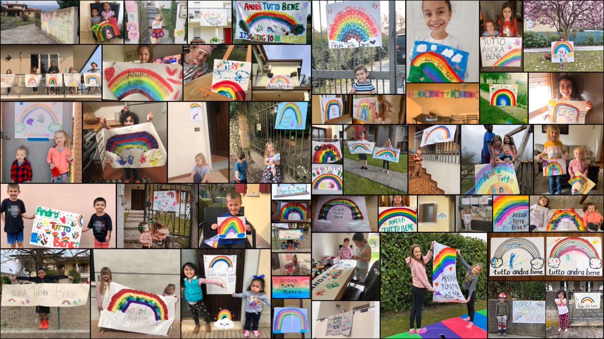 My daughter lives in Italy.  People are making these signs and putting them outside.  They say, "Andra Tutto Bene" which means "everything is going to be okay."  Warms the heart.