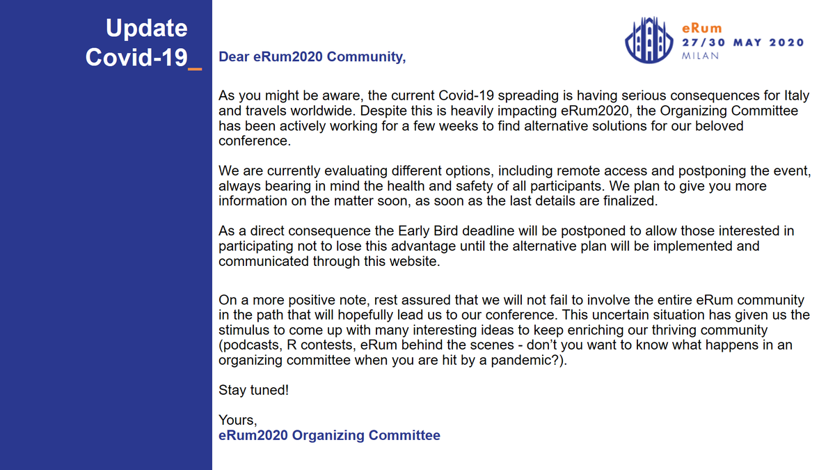 A message from the #erum2020 Organizing Committee

#rstats
