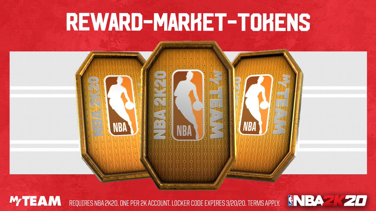 NBA2KMyTEAM's tweet photo. 🚨 Locker Code. Use this code for guaranteed tokens. Pickup 5, 20, or 30 for the Reward Market update! Available for one week https://t.co/k9Fzcfsido