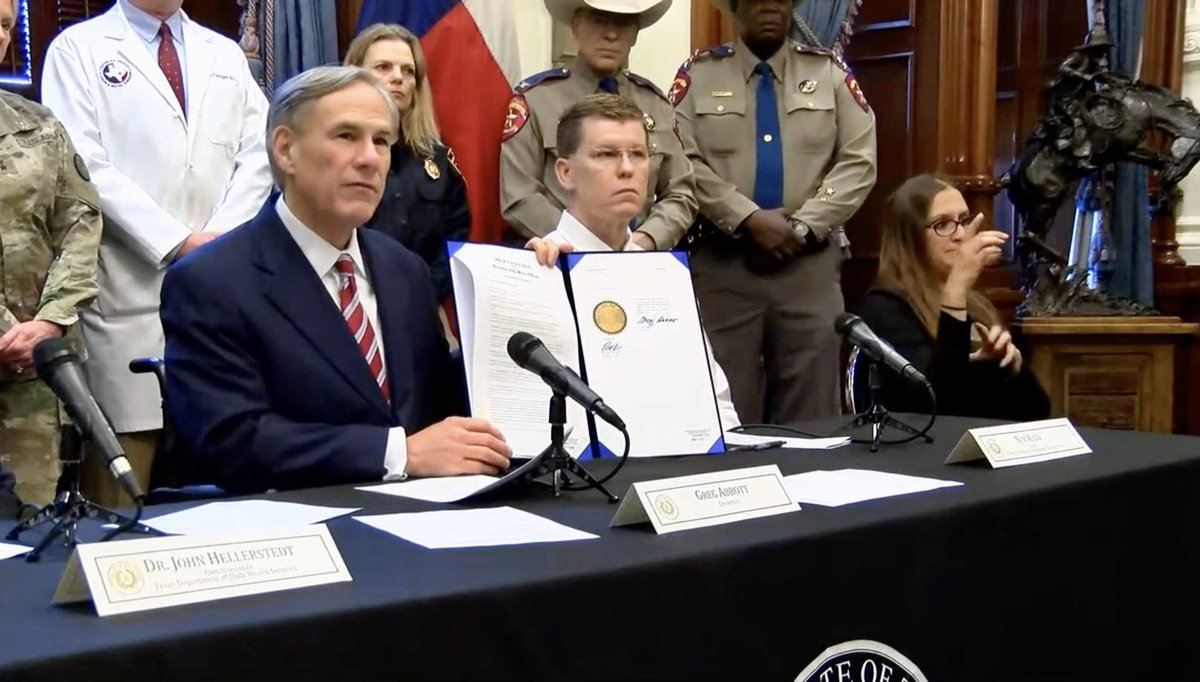 kenziespierce's tweet photo. .@GregAbbott_TX declares state disaster over #COVID19 for all counties in the state of Texas.

“There is absolutely no need to go out and stockpile supplies.” https://t.co/t9IGt7FLPb