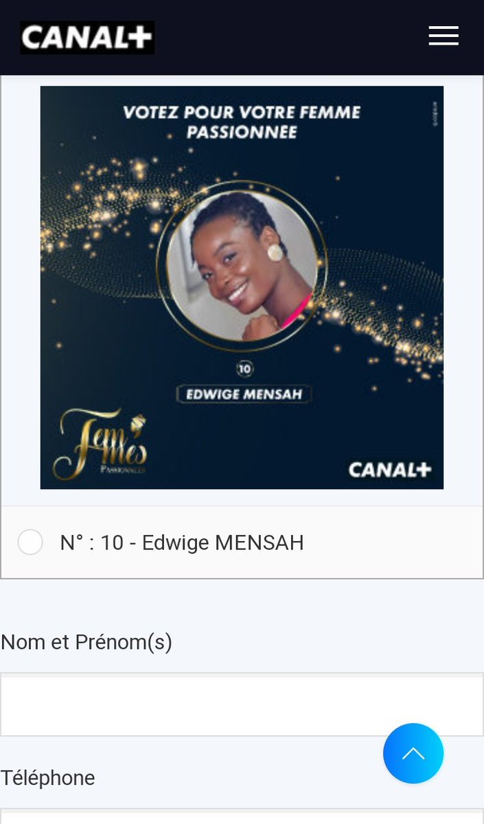 Apush_Bruh's tweet photo. Yo la TL aidez moi à soutenir et voter pour ma big sister @AdjoEdwige pour le concours #FemmePassionnée de l'année Canal Plus.
C'est la candidate N10 ,cochez la case de son nom/photo puis mettez votre nom &amp; numero et clickez sur "vote".
Lien=>https://t.co/w2Iftu5A4W https://t.co/vzWRsismjC