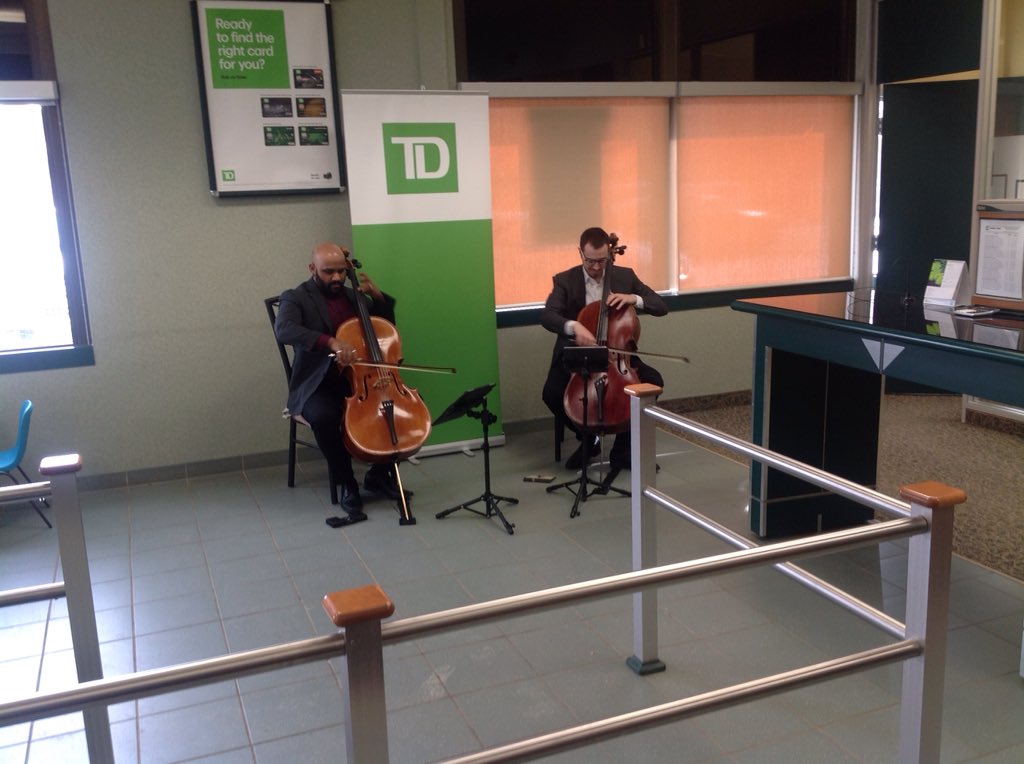 Happy to have VC2 Cello Duo in our branch serenading our customers this afternoon.  Tremendous honor to have them play for us.  #prairiedebut