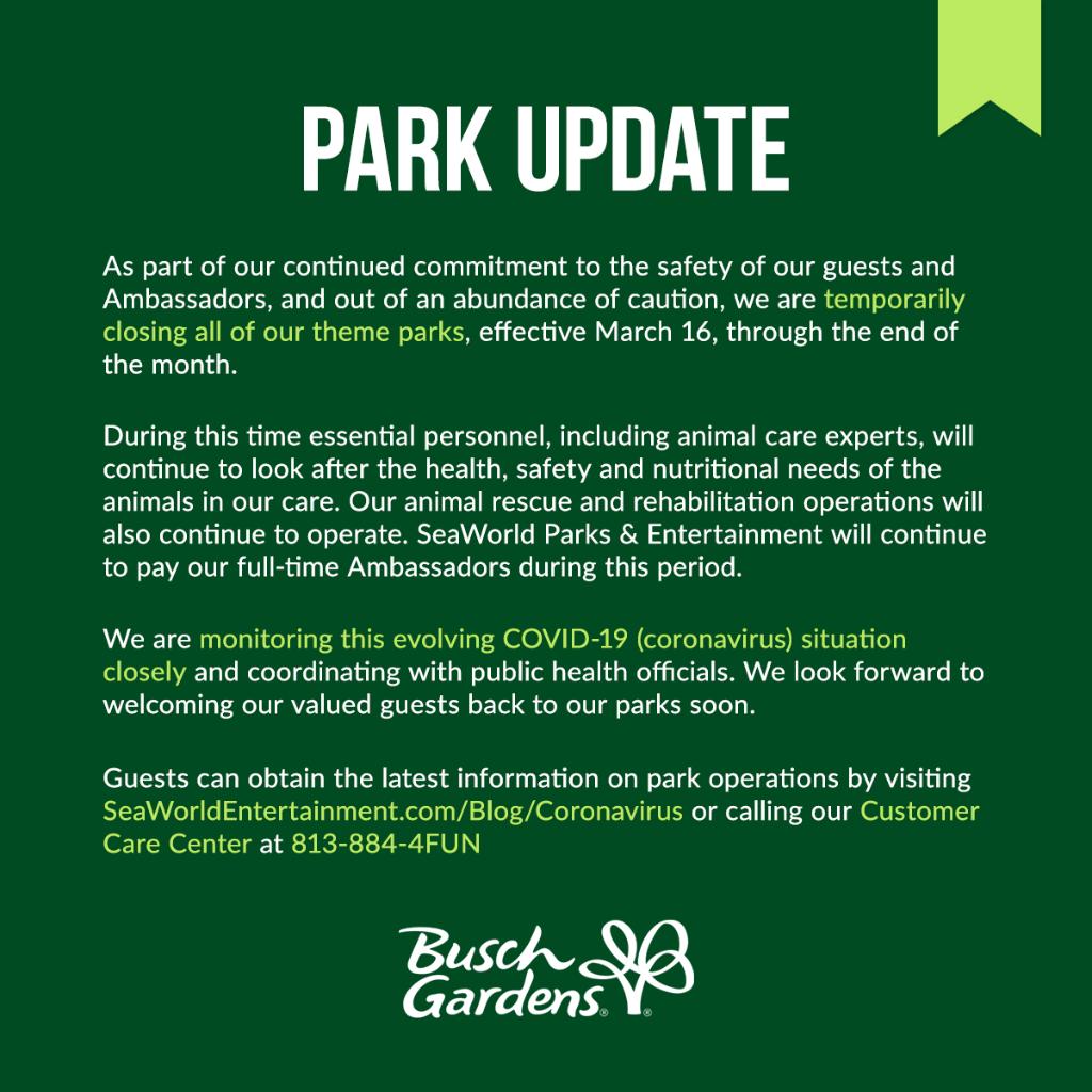 Busch Gardens Tampa Bay On Twitter An Update On Park Operations
