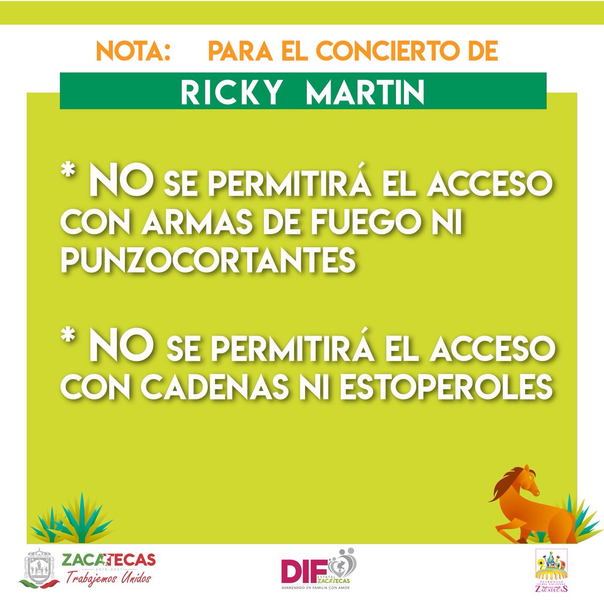 🗣Recuerda que estas sugerencias son importantes para disfrutar de este concierto de un artista de talla internacional. #Zacatecas