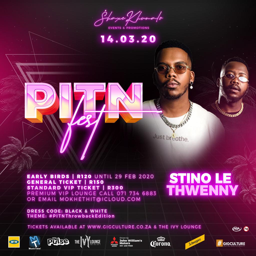 Ras_Pompe's tweet photo. All your favourites on a ๐ฅ๐ฅ lineup, #PITNfest to be the talk of the town once again so make sure to not miss it๐ต๐ถ
Grab those tickets, pull up and show out @StinoLeThwenny @ImmortalDj_BFN @LeGoodySA @KingTobetsa_ @HLOKOZADAPDJ https://t.co/ZeGZ1Knj0N