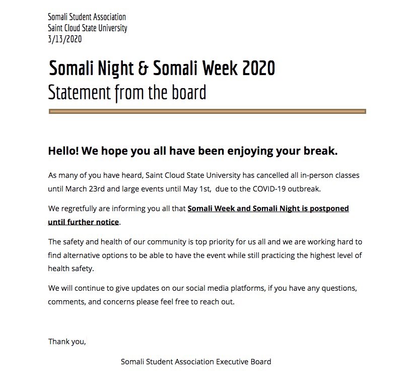 stcloudssa's tweet photo. Somali Night 2020 information https://t.co/e6HTSUyRVj