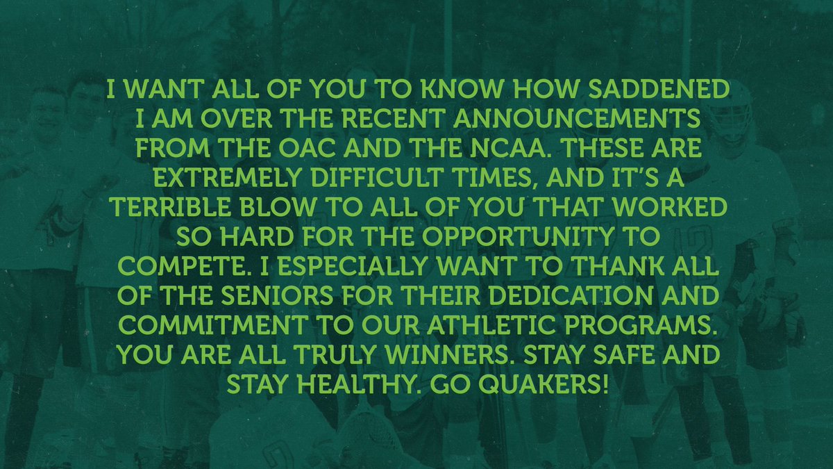 DubCQuakers's tweet image. A message from our leader, Dr. Terry Rupert, to all of our spring student-athletes. #WeAreDubC