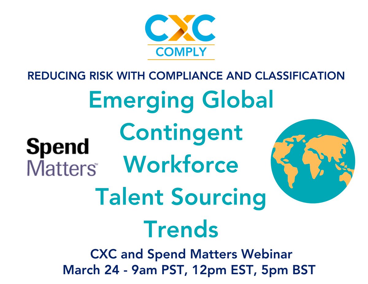 CXCGlobal_IN's tweet photo. If you've got some spare time now due to conference cancellations, we invite you to join our upcoming webinar on March 24 9am PST, 12pm EST, 4pm BST.  Special guest speaker @andrewkarpie  Registrations now open. https://t.co/3NDPuRhZTY  #contingentworkforce #hr2020 #compliance https://t.co/cnatT81oFp