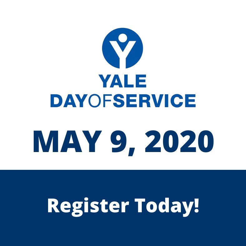 YaleDayService's tweet photo. On May 9, 2020, Yale Day of Service is embarking on its 12th year of making an impact on local communities around the world. And now you can sign up to take part in this annual celebration of service: https://t.co/f43VHl249z #YaleAlumni #YaleDayOfService https://t.co/sPMExKyHTg
