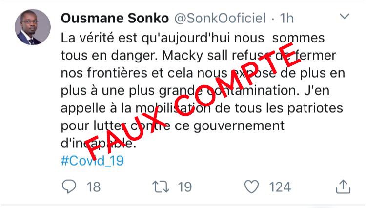 SonkoOfficiel's tweet photo. Décidément, notre silence gêne certains plus que notre parole, au point de vouloir l'exploiter pour nous nuire. Je tiens à dire à tous les sénégalais que le tweet ci-joint, publié par un faux compte utilisant nos nom et image, n'est pas de nous et est aux antipodes de nos pensées https://t.co/fdSbCwkeVP