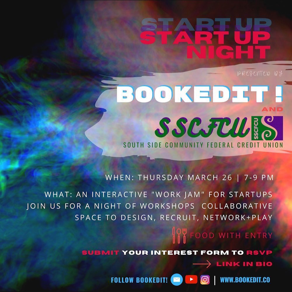 Join us March 26th for an interactive workshop and networking party that we call START UP NIGHTS. Entities with less than $750k in revenue are welcome to join. 
We couldn’t do this without the support of our community partners <a href="/booked/">booked</a>.it_ or the @purple_ribbon_chef