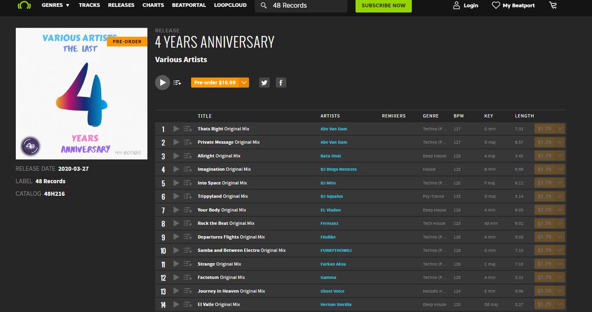 DJJoeRowe's tweet photo. Now available via pre-order on #Beatport
4 year anniversary collection featuring all my #48Records label mates! Great deal for a lot of great music! Reserve your copy today!
https://t.co/JYZ4jc8KKW
#DeepHouse #MelodicHouse #HouseMusic #Techno #TechHouse https://t.co/MSOmQGw8qc