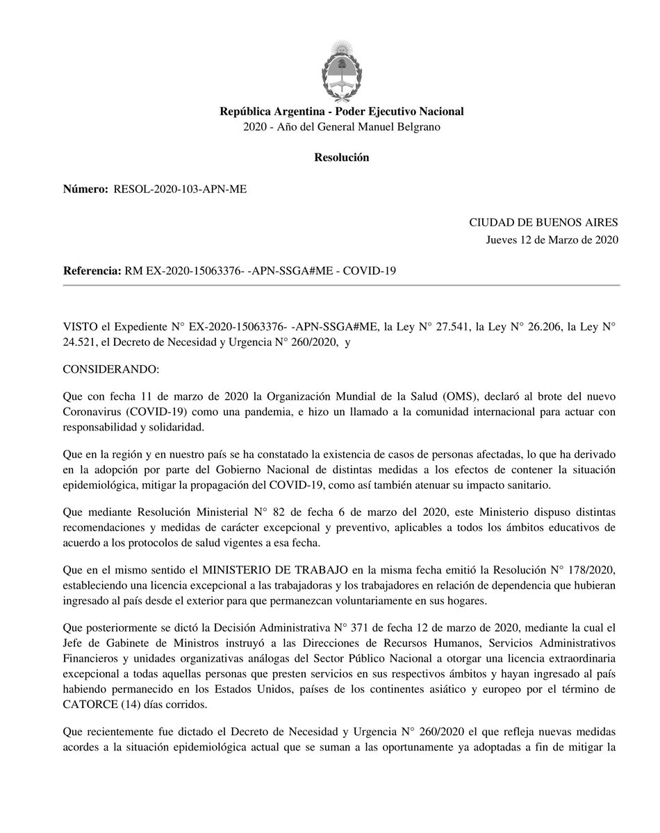 UTNinspt's tweet photo. COMUNICADO IMPORTANTE 👇🏻

Dirigido a la Comunidad INSPT

Resolución Ministerial N° 103/20 relacionada con a la actual situación epidemiológica del coronavirus (COVID-19).

¡Cuidemonos entre todos!

En el caso de que requiera asistencia en el exterior coronavirus@mrecic.gov.ar https://t.co/UkU9E8JGS9