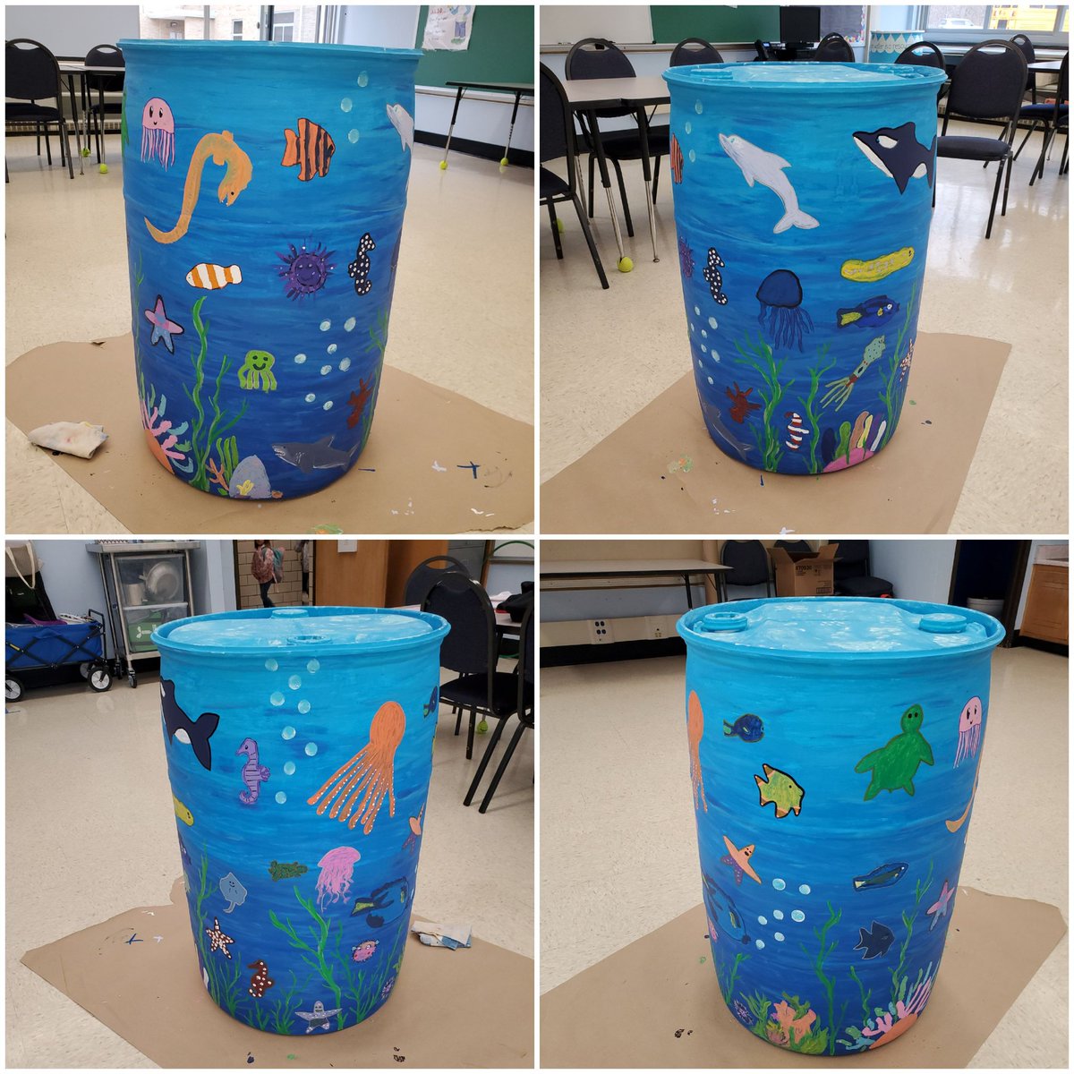 givinggardenUP's tweet photo. Water conservation connection! 5th grade students at BVS painting a rain barrel for the BVS school garden! @BVSelementary #hcsdlearns #HCSDF2S #farmtoschool #waterconservation  #watersheds #protectwaterways #paintedrainbarrelcontest #ErieCountyNY #BuffaloMuseumofScience #GrowWNY https://t.co/tAqSJefILR