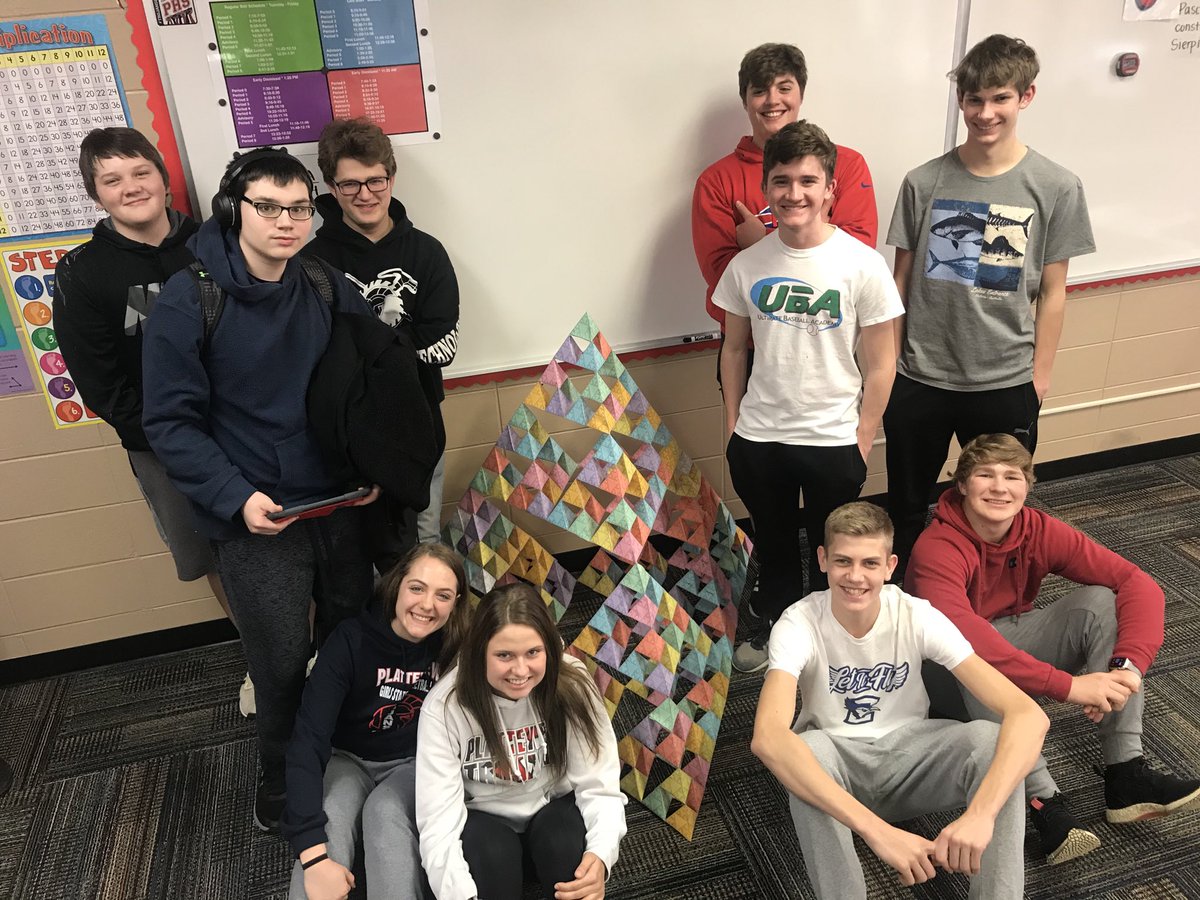 EHarms618's tweet image. With five Algebra 2 classes working together, it doesn’t take long to construct a giant Sierpinski Tetrahedron! How many mini tetrahedra did we use? ⁦@idaho132⁩ ⁦@Platteview_HS⁩ #gr82batrojan