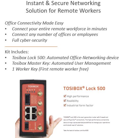 AppliedControls's tweet image. Need to Work Remotely?
Applied will guarantee a secure remote connection can be setup within minutes.
We are offering 25% off on all @TOSIBOX starter kits.
Contact Us Today to find out more!
info@appliedc.com
#WorkRemotely