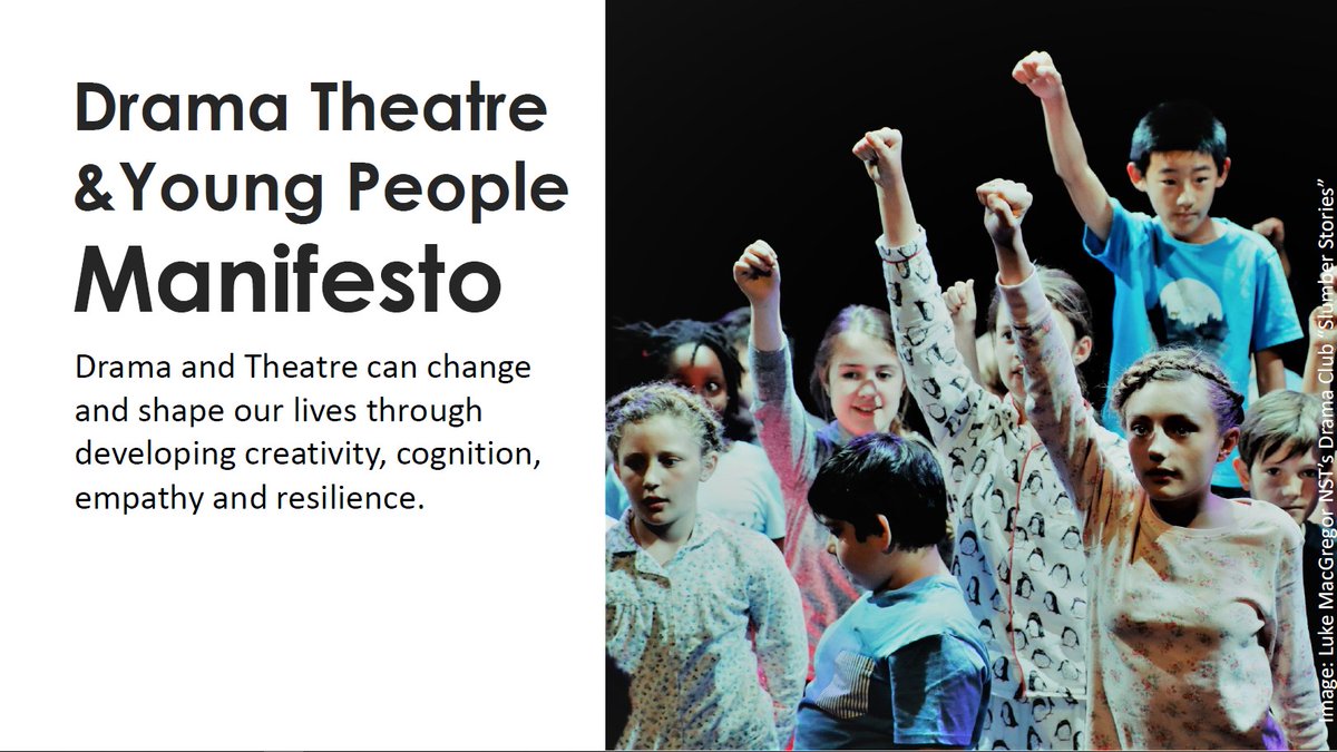 Manifesto launched today for every child &amp; young person to have an entitlement to drama &amp; theatre: bit.ly/2CJNZIR 

#DramaandTheatre is a source for cultural capital, identity and heritage; it inspires us to take risks, think critically &amp; builds social cohesion.