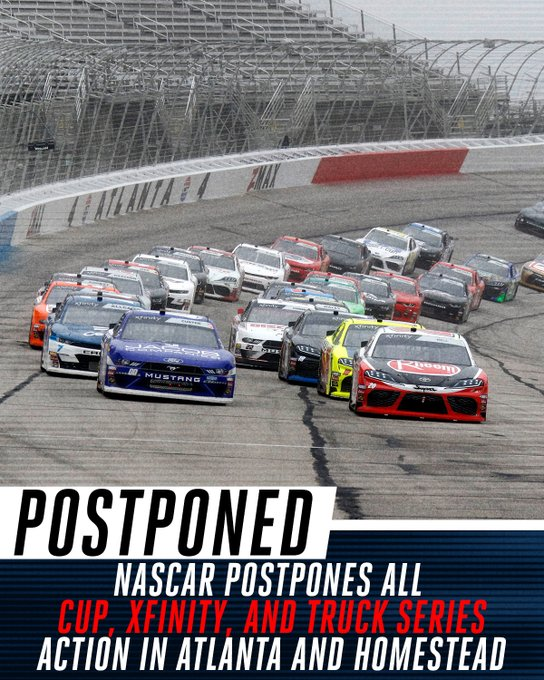 TieBreakerMedia's tweet photo. There will be no @NASCAR racing at Atlanta Motor Speedway this weekend or Homestead the next.

(via @NASCARonNBC) https://t.co/IUj55Cwque