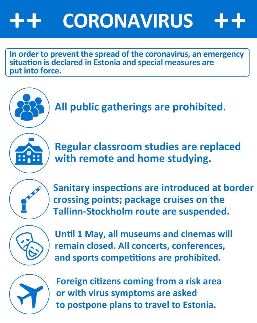 MFAestonia's tweet photo. ❗️ Information for travellers re: emergency situation in #Estonia until 1 May due to the pandemic spread of the coronavirus in the world ❗️

Our borders are open - but certain recommendations &amp; measures are in place. We recommend postponing your trips.

➡️ https://t.co/ZTV8CWqfpb https://t.co/0VNAInWdxR